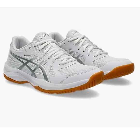 Asics Upcourt 5 Volleyball Shoes White Silver Gum Sole 7 - Picture 1 of 6